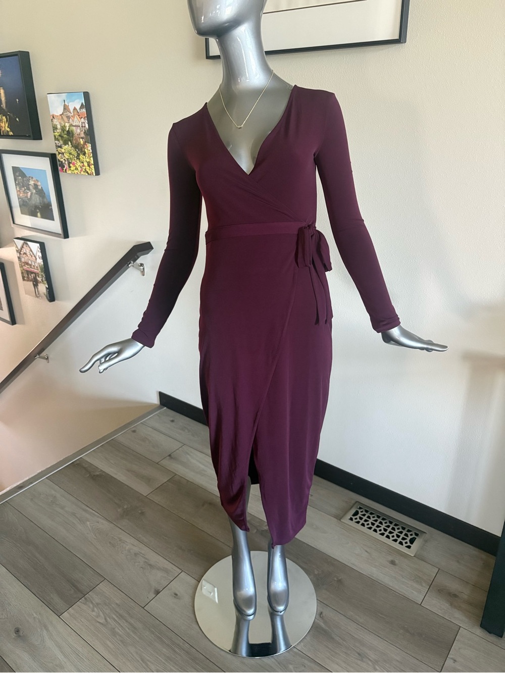 Long Sleeve Wrap Midi Dress